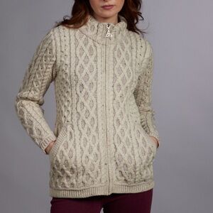 Aran Mor Made in Ireland 100% Wool Plated Cardigan with Celtic Zip‎‎‎ size M